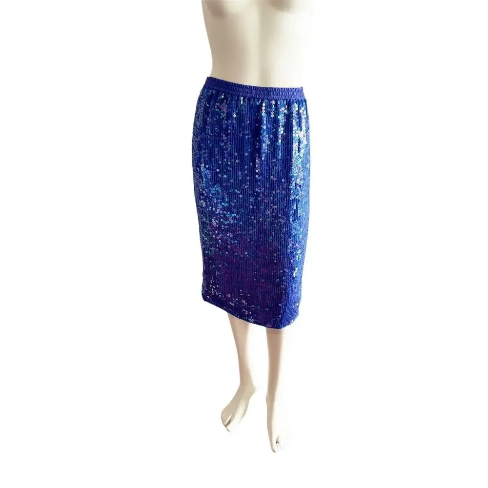Stenay Purple Sequin Two Piece Top and Skirt Set Size 8 1980s 80s